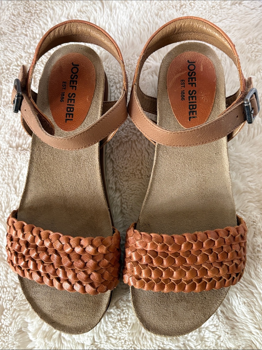 Josef Seibel Women's Braided Nubuck Leather Sandals in Brown 10.5-11 Size 41